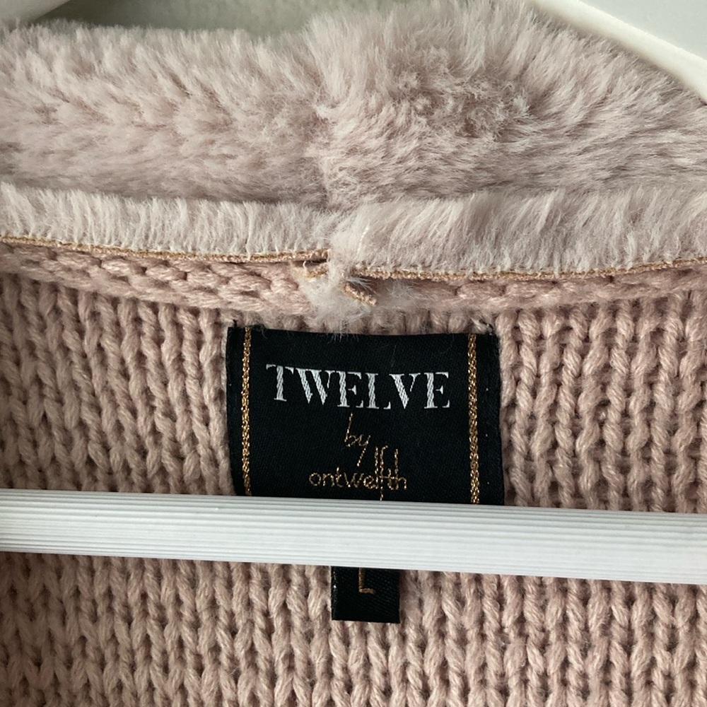 SHERPA LINED Pink Vegan Suede Cascade Collar Knitted Combination Jacket - Picture 4 of 6